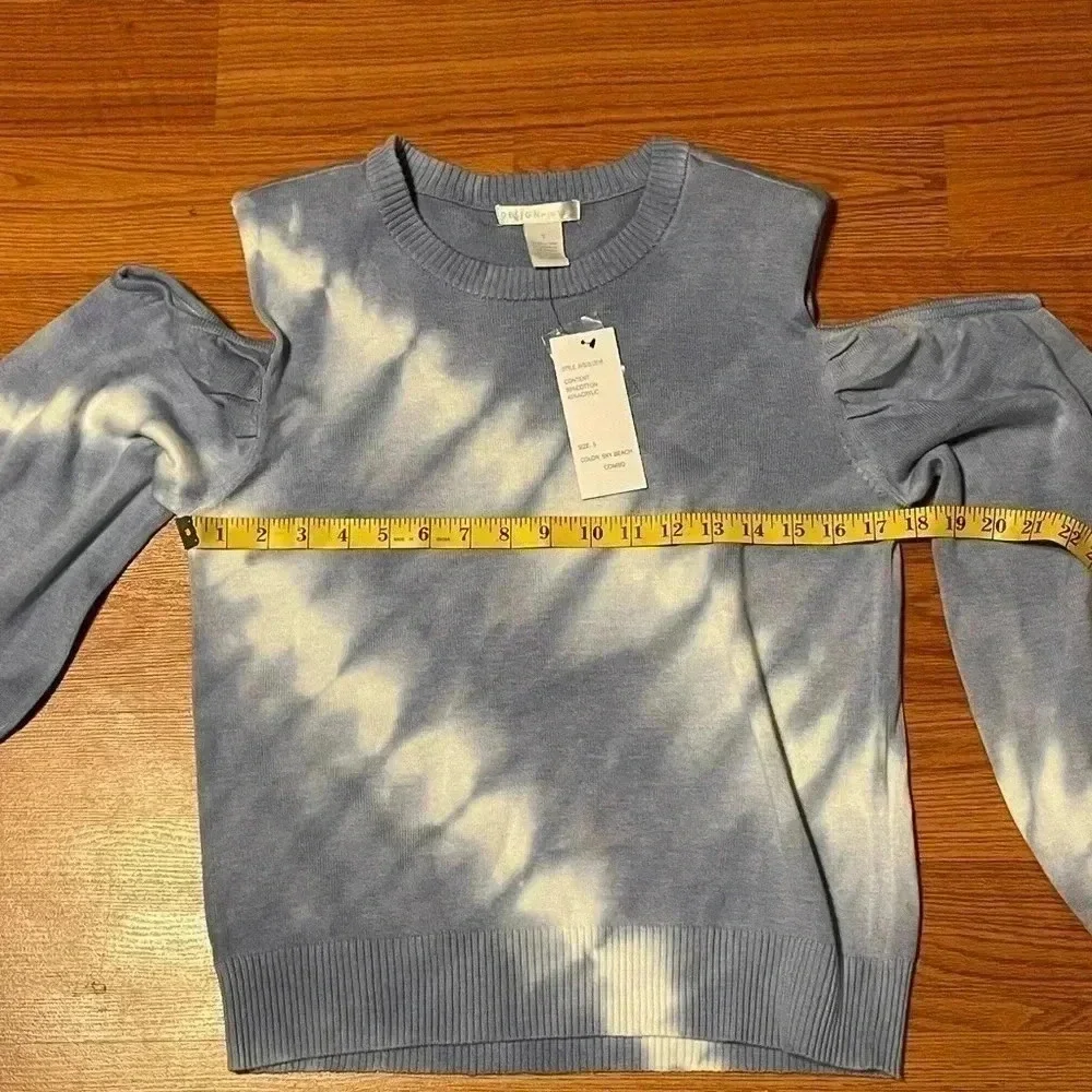 Design History Sweater Women S Cold Shoulder Pads Sky Beach Combo Blue NEW - Picture 7 of 8